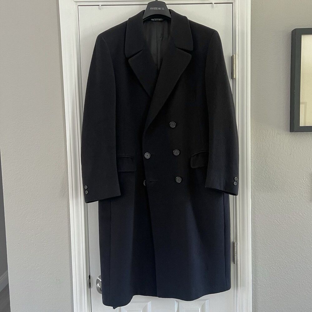 Vintage Givenchy Mens Wool Double Breasted Over Coat Size 42 Navy
